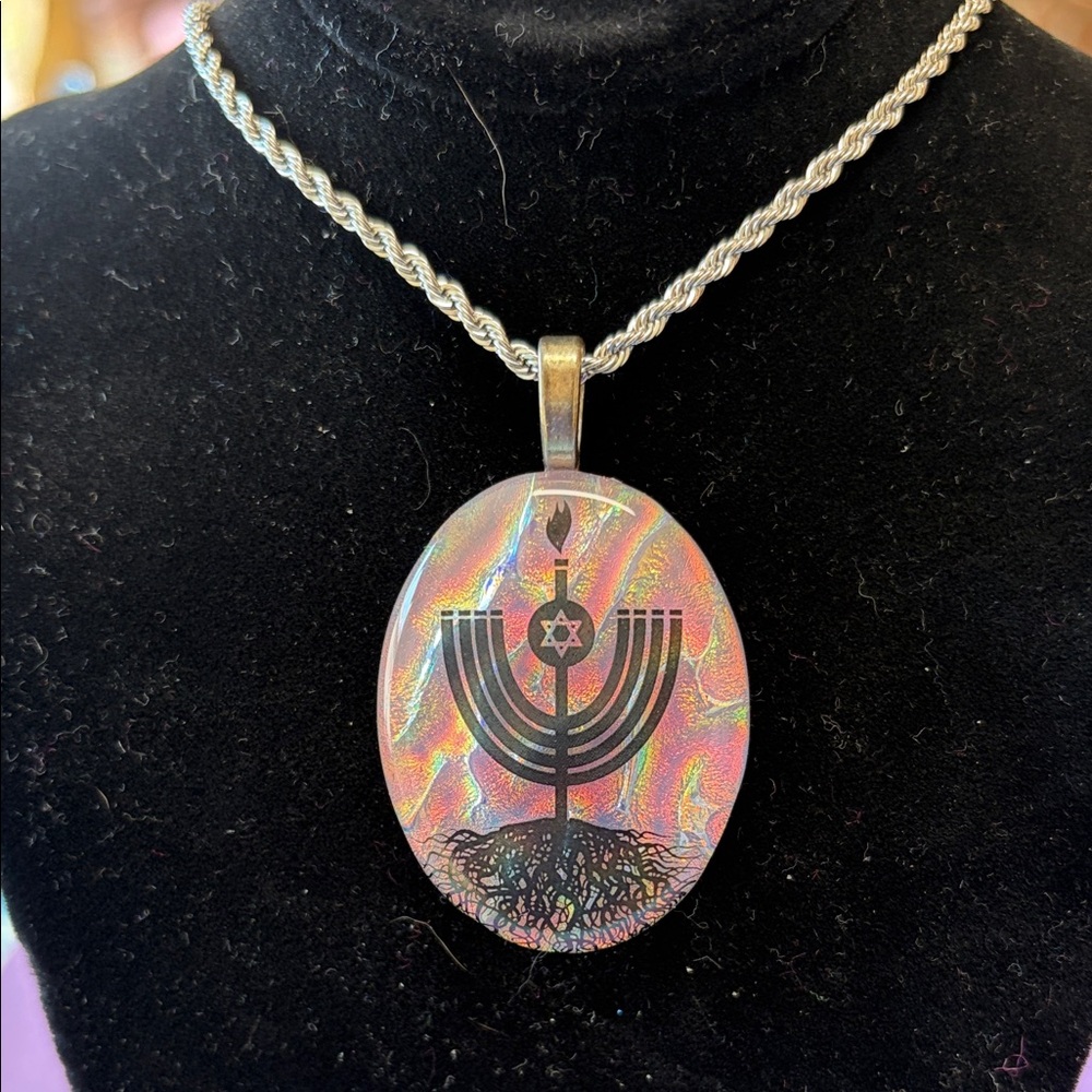 Silver Chain with Colorful Menorah Pendant